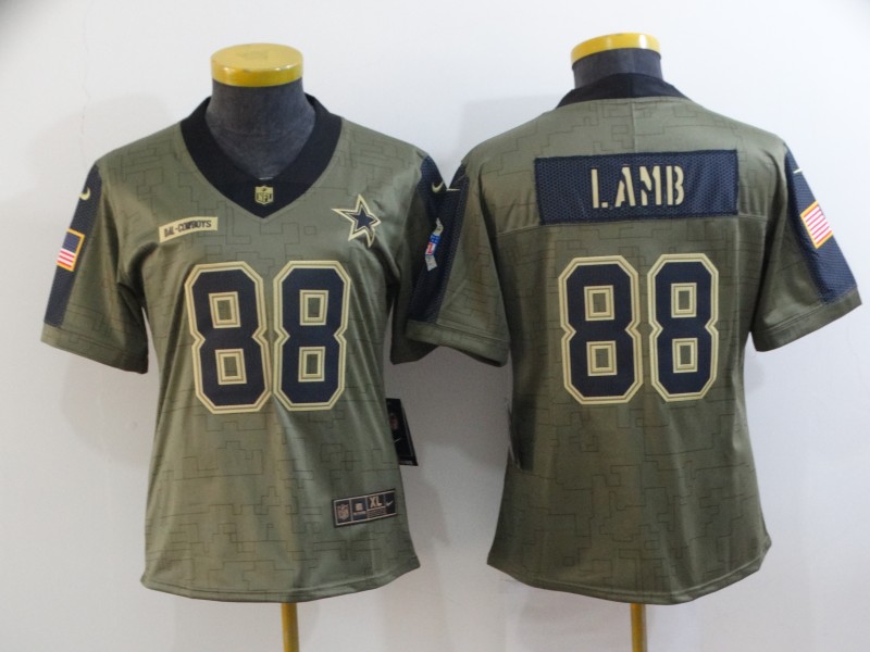 2021 Women Dallas Cowboys #88 Lamb Nike Olive Salute To Service Limited NFL jersey->women nfl jersey->Women Jersey